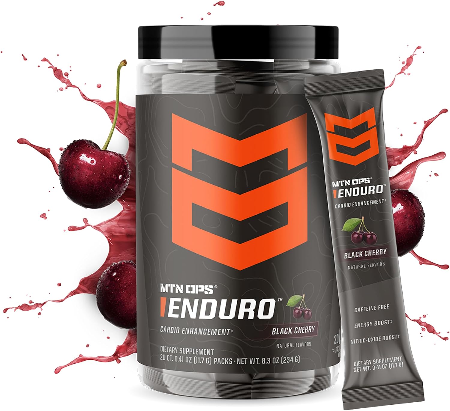 MTN OPS Enduro Nitric Oxide Pre Workout Powder Zero Sugar Stimulant Free Preworkout Caffeine Free Travel to Go Single Serve Packets with L Arginine L Citrulline 20 Count Black Cherry