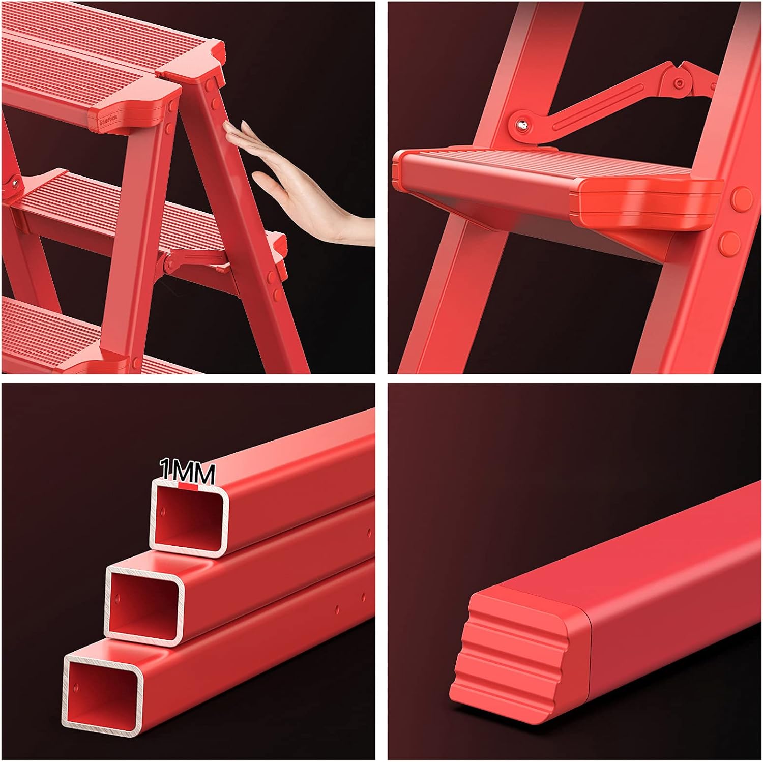 Folding Ladder Stool 3 Tier/4 Tier Aluminum Alloy Ladder, 3-in-1 Design, Sturdy Step Stool for Adults Multi-Use Step Ladder for Household, Kitchen, Office