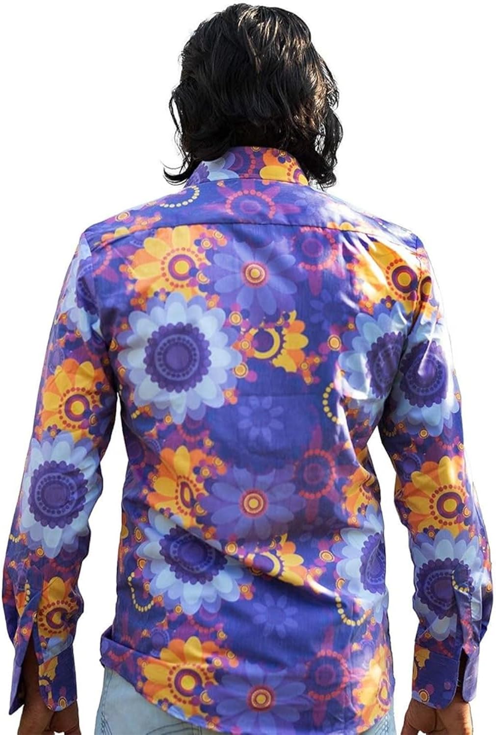 Mens 70s Disco Hip Hop Shirts Casual Button Down Paisley Floral Vintage Long Sleeve Large Collar Shirt - Image 4