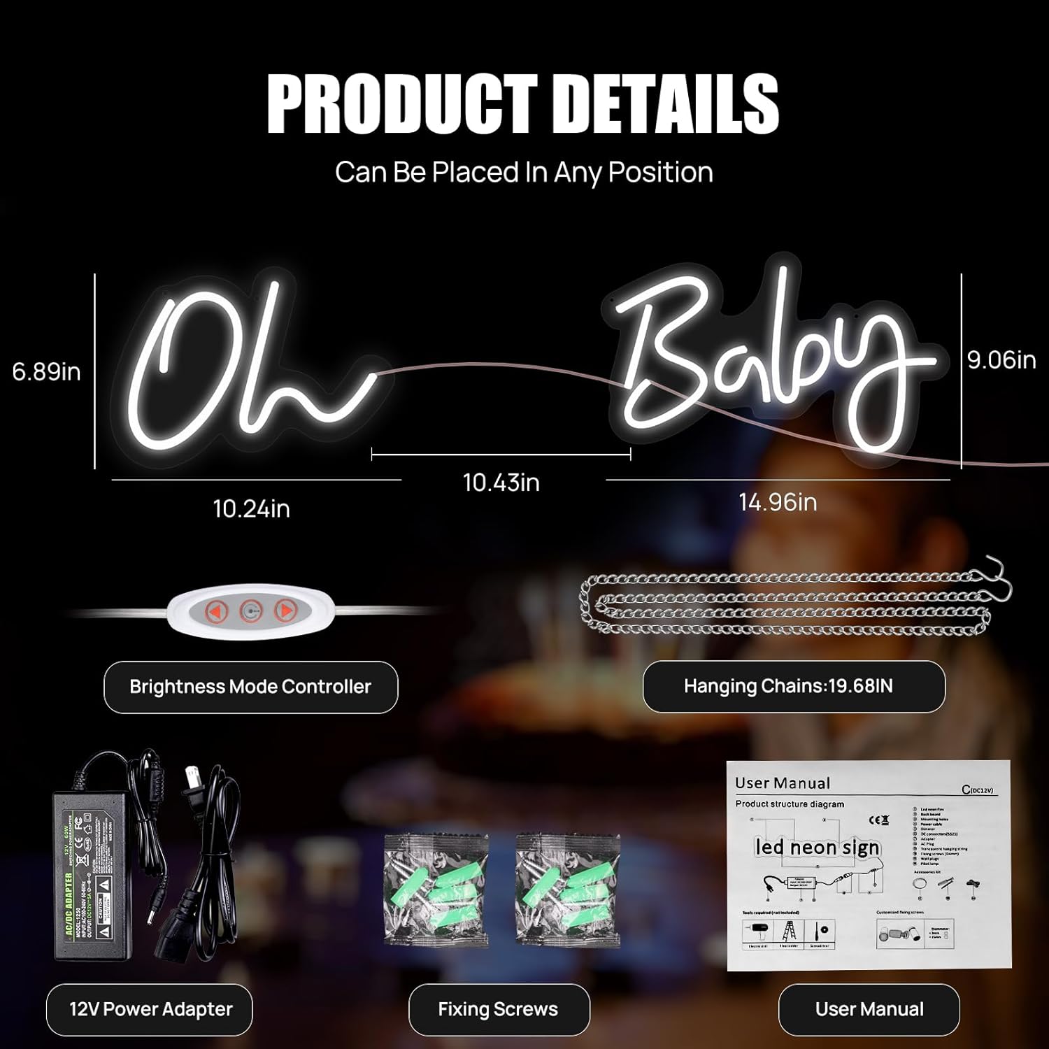 Oh Baby Neon Signs - 25” X 10” Led Light Up Oh baby Sign for Backdrop Decor Baby Shower Wedding Birthday Gender Reveal Party Decorations