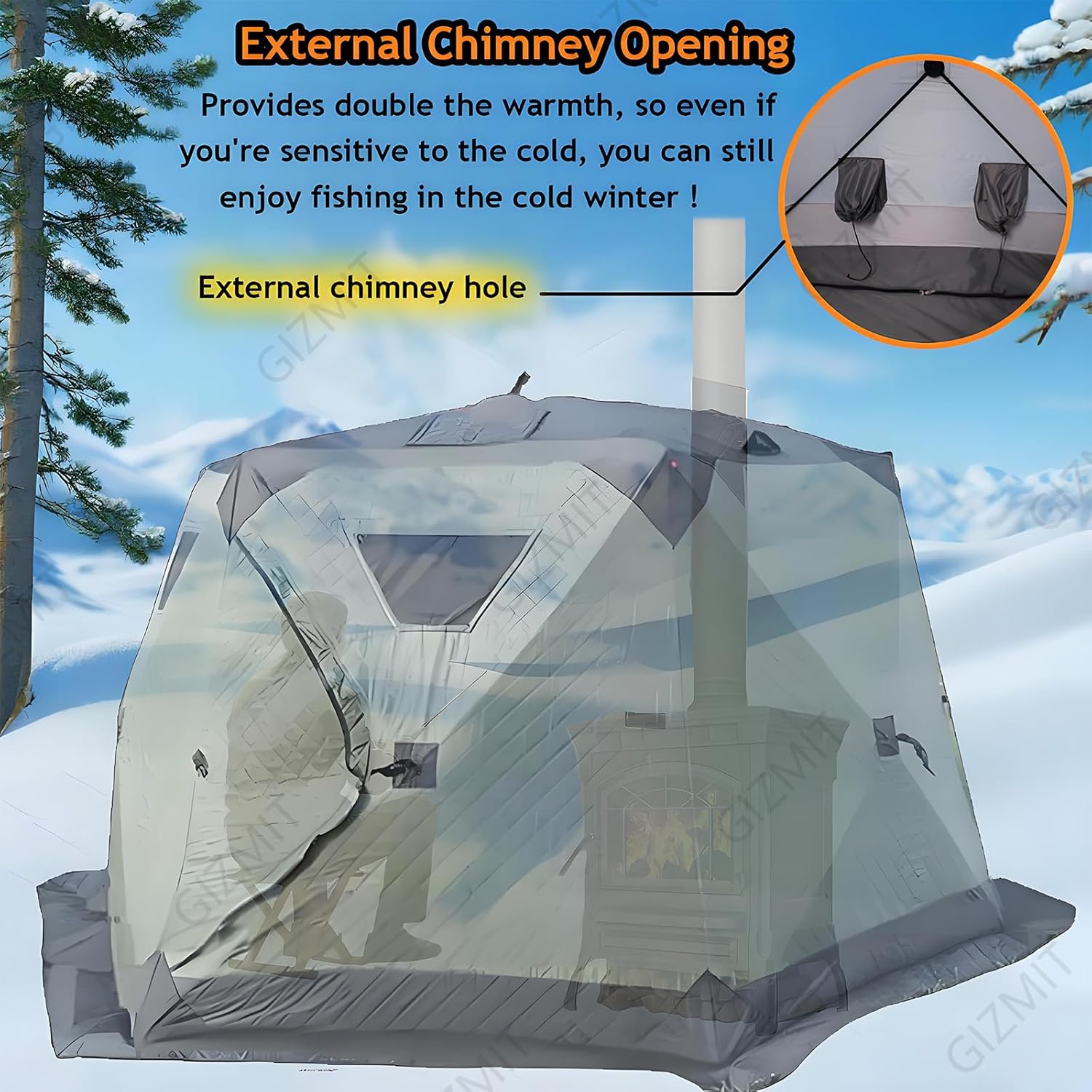 Ice Shanty with Stove Jack, Ice Fishing Shelters for 5-6 Persons, with Stove Jack and Floor, for Ice Fishing & Winter Camping with Stove Jack Floor & Dark Green