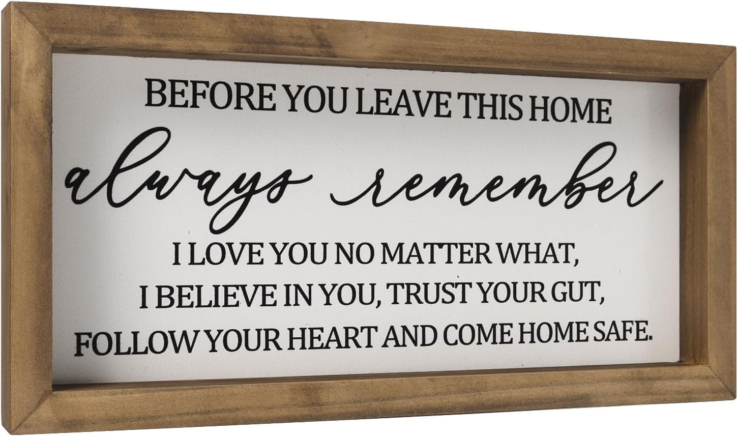 flangairy Before You Leave This Home Wooden Sign - Heartfelt Family Love Quote Wall Decor for Entryway Door (11.8x6 Inch)