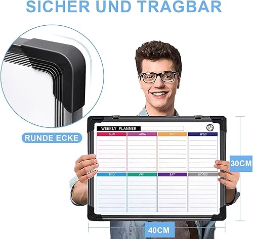 Miniatura 3 de ARCOBIS Pizarra blanca pequeña semanal de borrado en seco para pared, calendario magnético de 12 x 16 pulgadas, pizarra blanca colgante de doble