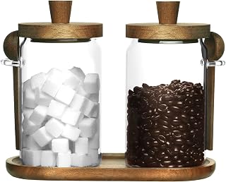 Glass Coffee Canister Set, 2Pcs 25OZ Airtight Storage Containers with Lids & 2 Scoops - Kitchen Food Jars for Coffee Beans, Ground Coffee, Sugar