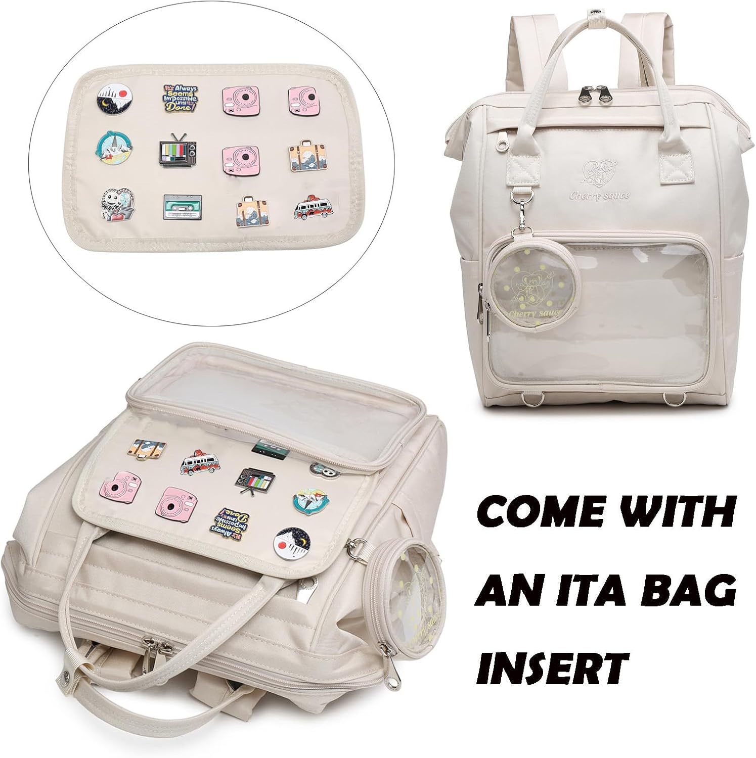 CHERRY SAUCE Ita Bag Pin Kawaii Cute Display Mommy Backpack for School Anime Cosplay with Insert - Image 3