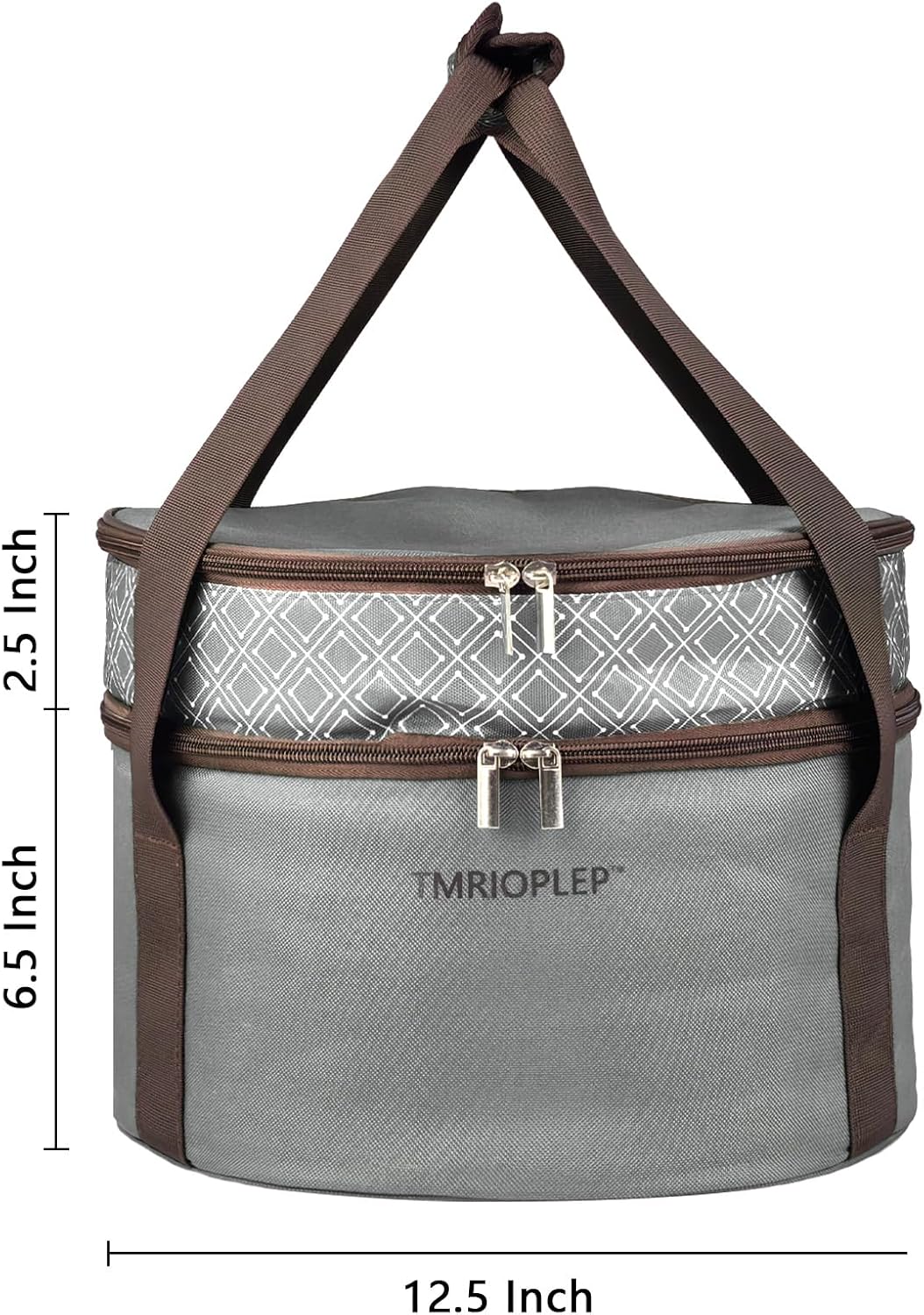 Pie carrier, casserole carrier with holder, double round insulated bag, casserole carrier for hot and cold foods (Grey)