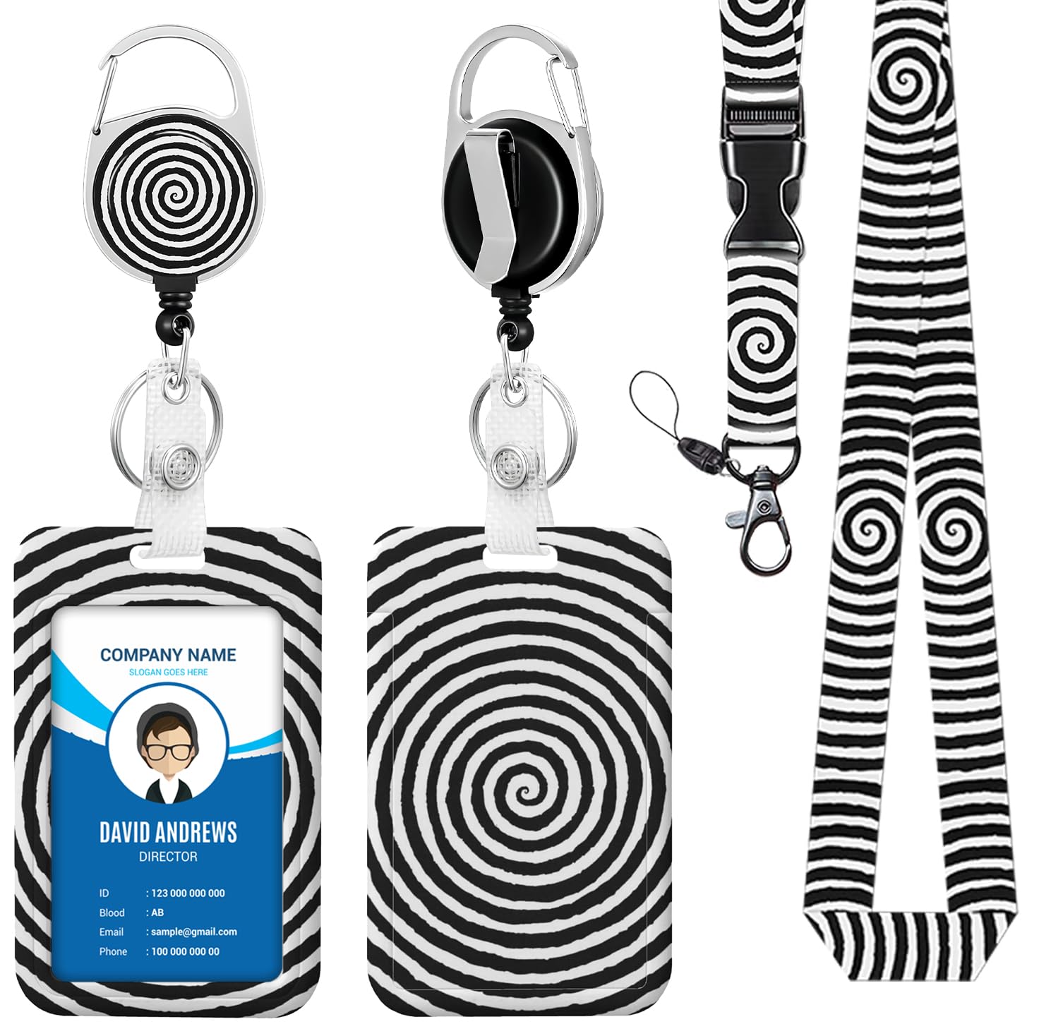 Lanyard for ID Badge Holder Badge Reel Hypnotic Circles for Man Women Cute Nurse Teacher Name Tag Clip Retractable Keychain Heavy Duty Work Office Gifts Accessories
