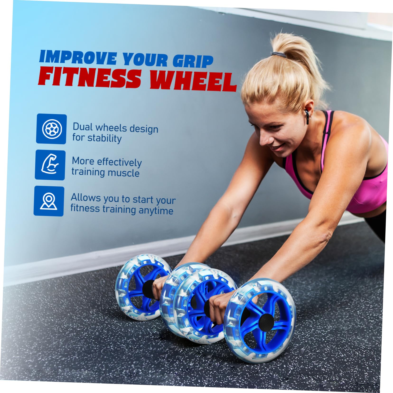 Toyvian Rueda Doble de Abdominales para Fortalecer Músculos, Diseño Ligero Ruedas Duales y Agarres Antideslizantes para Entrenamiento en Casa