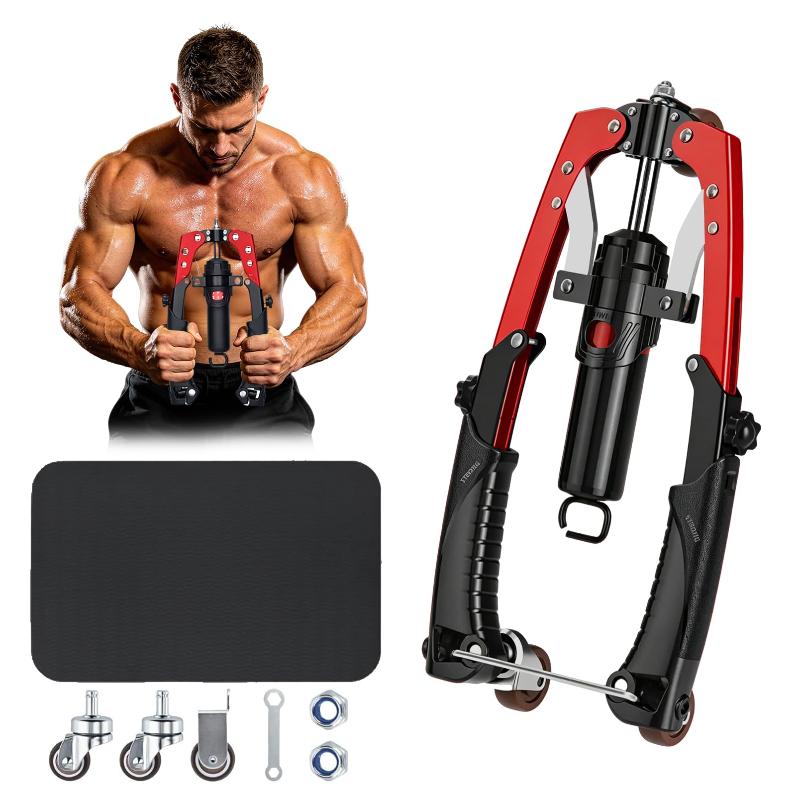 Hydraulic Power Twister Adjustable Resistance, 22-440lbs Twister Arm Exerciser Chest Expander with Ab Roller Wheels for Home Gym, Upper Body Strength Trainer for Chest, Shoulder, Abdomen, Arm Workout