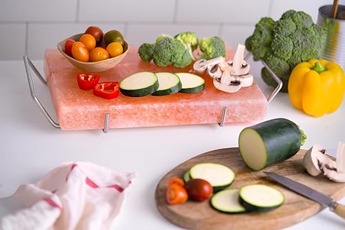 Miniatura 6 de Spantik Juego de bloques de sal profesional con bandeja de acero de 12 x 8 x 1.5 pulgadas, plato de cocina del Himalaya para asar, cocinar, servir,