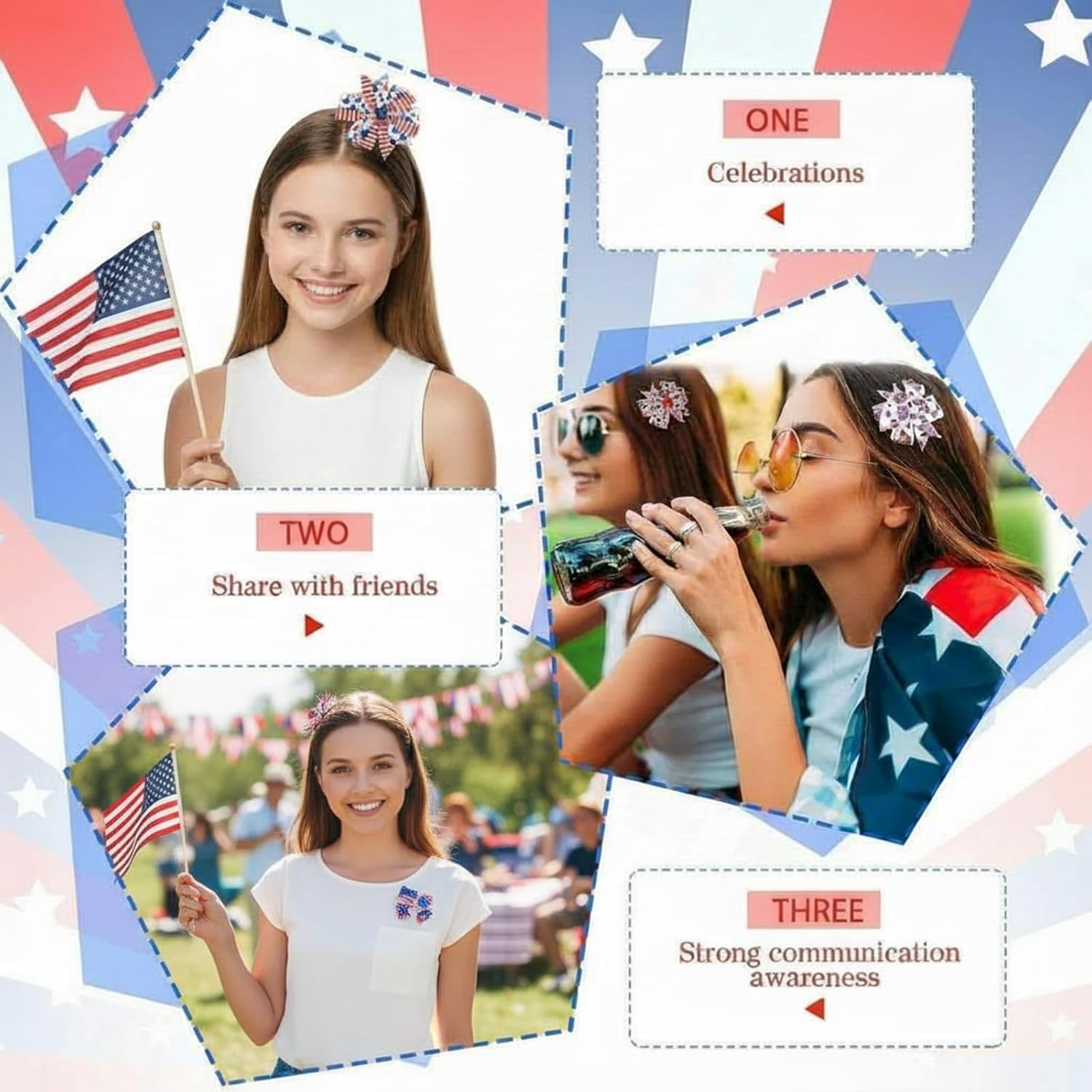 Yingzhao 24 Pcs 4th of July Hair Bows Red White Blue American Flag Star Hair Accessories Patriotic Bow Clips Bulk 250th Anniversary Bowknot Hairpins for Gifts Women Labour Day Veterans Day