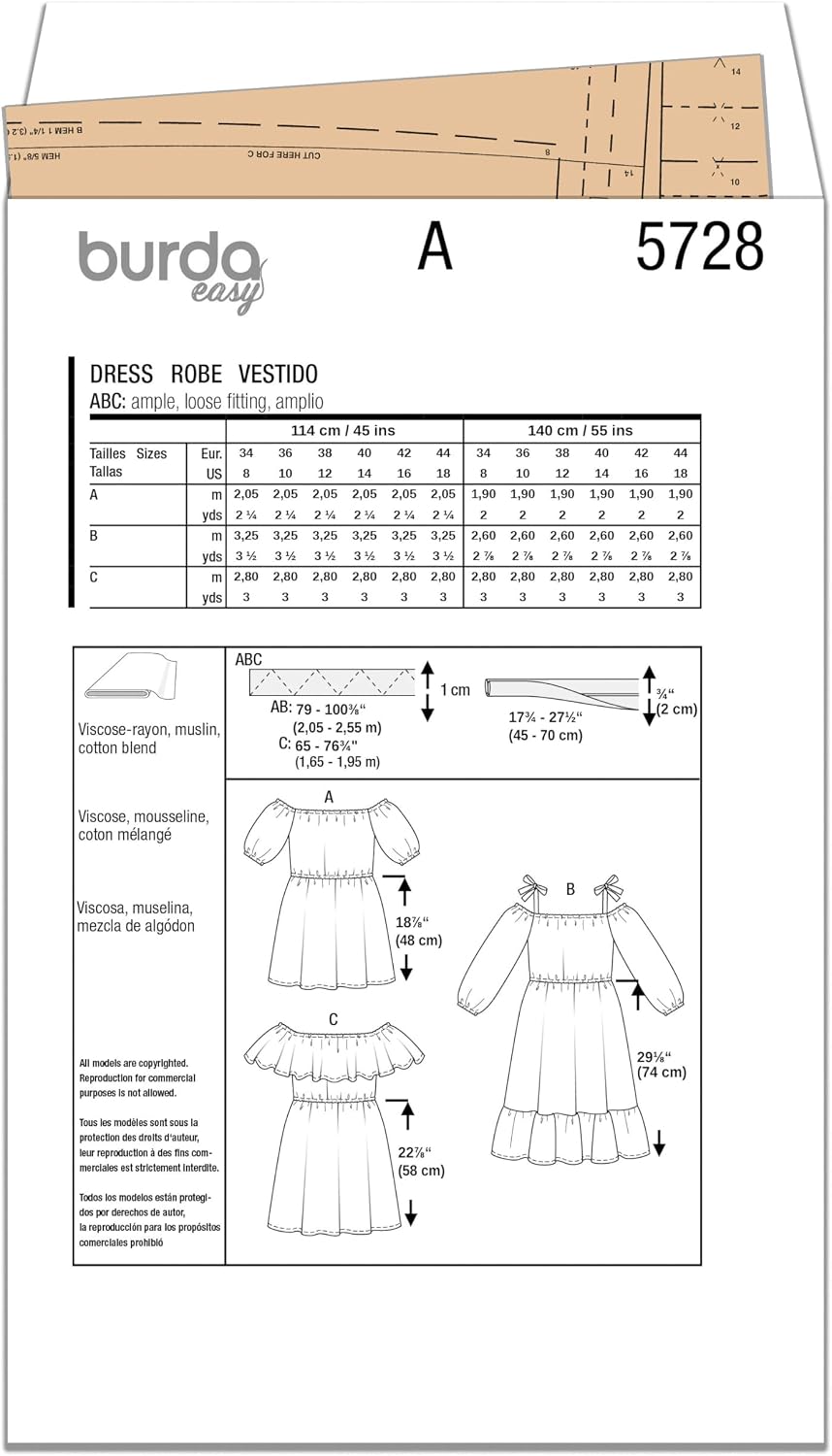 Burda X05728BURDA Misses' Mini and Midi Dress Sewing Pattern Packet, Design Code B5728, Sizes 8-18 (34-44)