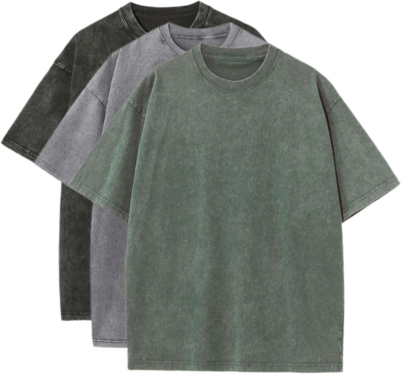 3 Pcs Men's Oversized Cotton Summer T-Shirts - Vintage Baggy Tee Loose Fit Short Sleeve T-Shirts Casual Streetwear