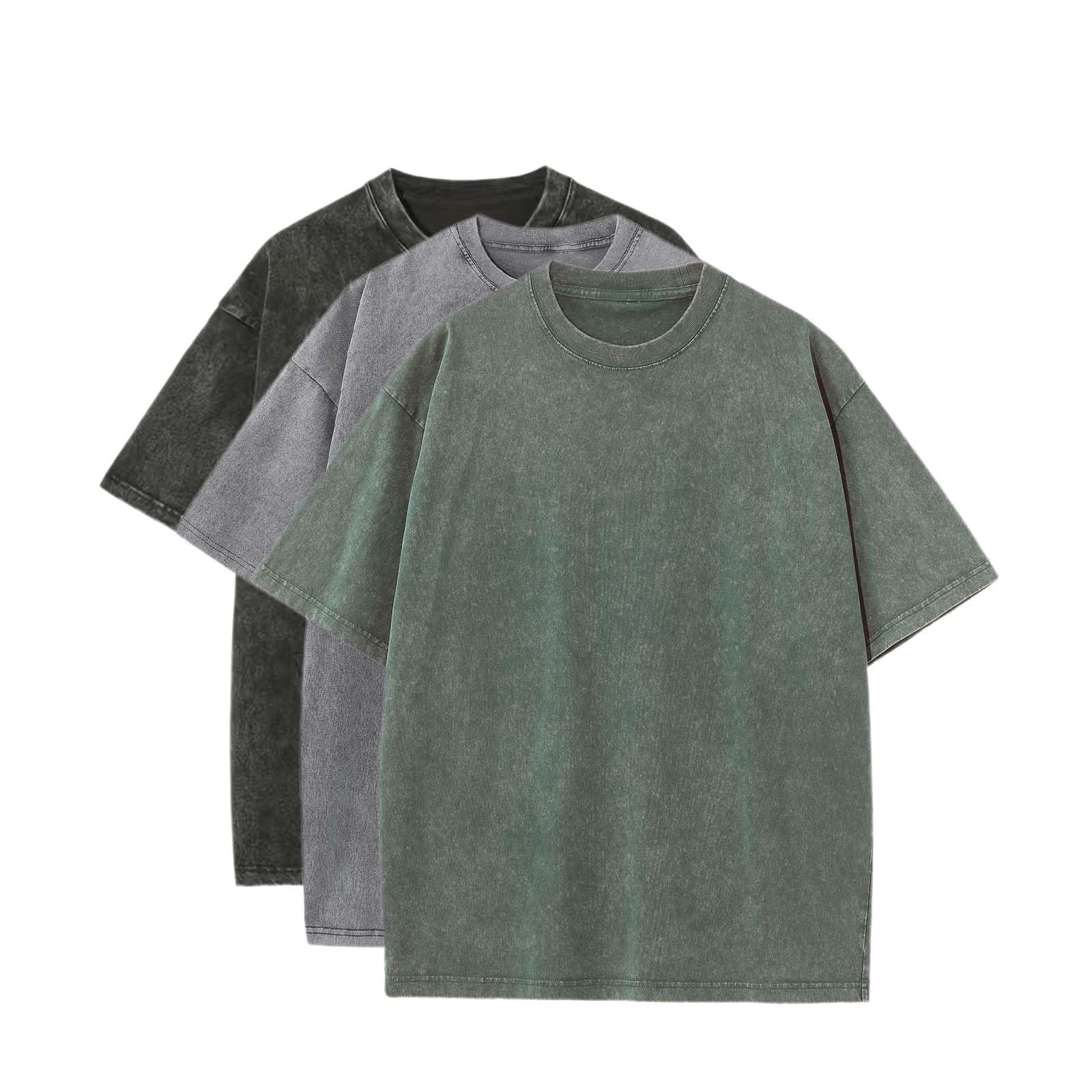 3 Pcs Men's Oversized Cotton Summer T-Shirts - Vintage Baggy Tee Loose Fit Short Sleeve T-Shirts Casual Streetwear