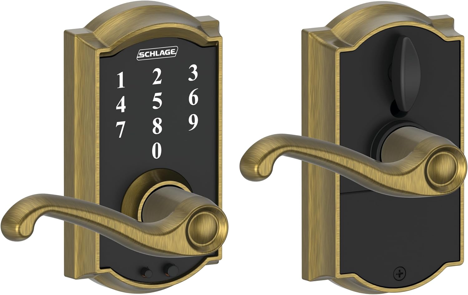 SCHLAGE Touch Camelot Lock with Flair Lever (Antique Brass) FE695 CAM 609 FLA