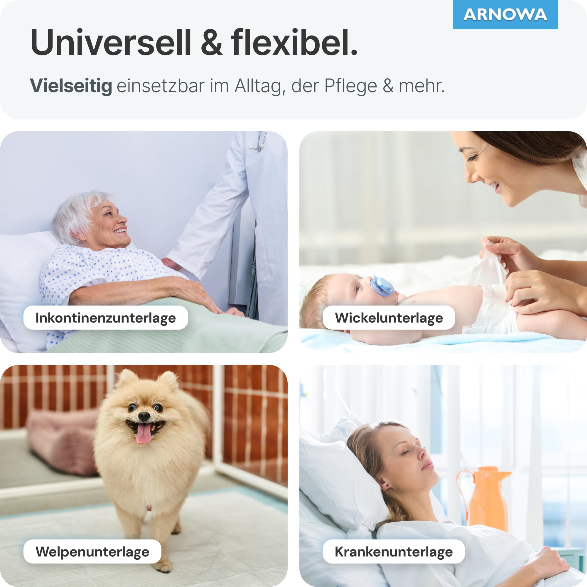 100x ARNOMED® Krankenunterlagen 60x90cm saugfähige Inkontinenzunterlagen | 5-lagige Zellstoff Unterlagen fürs Bett bei Inkontinenz, saugfähige Wickelunterlage für Babys, Wickelunterlage Einweggebrauch
