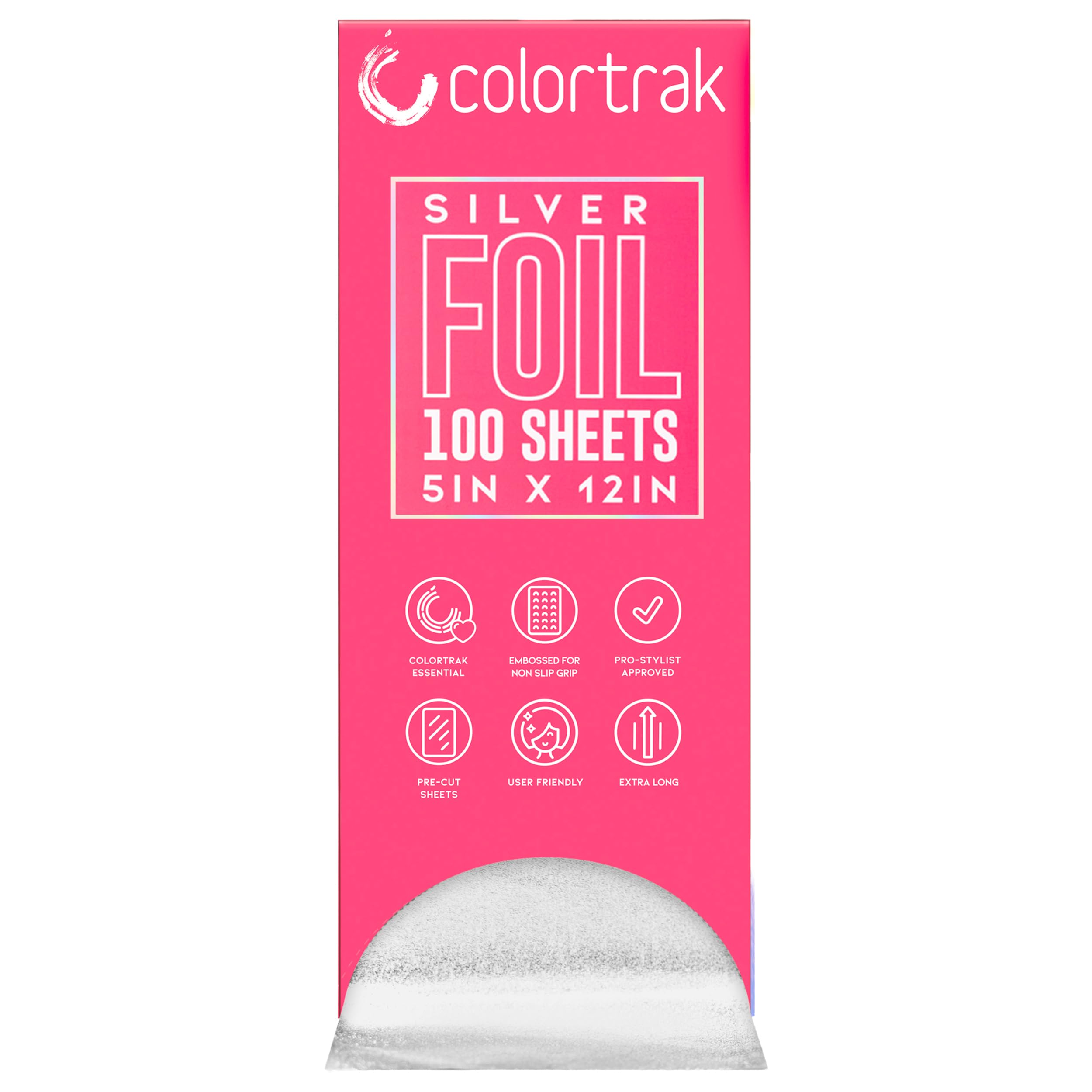 Colortrak Embossed Hair Coloring Foil Sheets, Professional, Convenient 5 x 12 inch Long Pre-cut Sheets, Easy to Grab During Processing, Silver, No