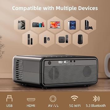FUDONI Projector with WiFi and Bluetooth 4K Supported, Upgraded 18000L Outdoor Movie Projectors Native 1080P FHD, Video Projector for Home Theater, Compatible w/HDMI/USB/iOS/Android/Windows/TV Stick