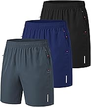 Pack of 3 Sports Shorts Men's Summer Sports Shorts with Zip Pockets Elastic Football Fitness Tennis Trousers Men