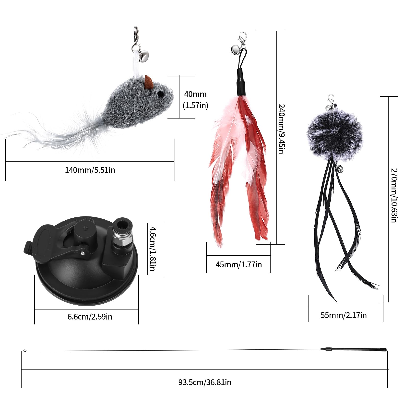 2 Piece Interactive Cat Feather Wand With Suction Cup and 3 Refill Flying Bird Toys for Indoor Cats and Kittens - Image 2