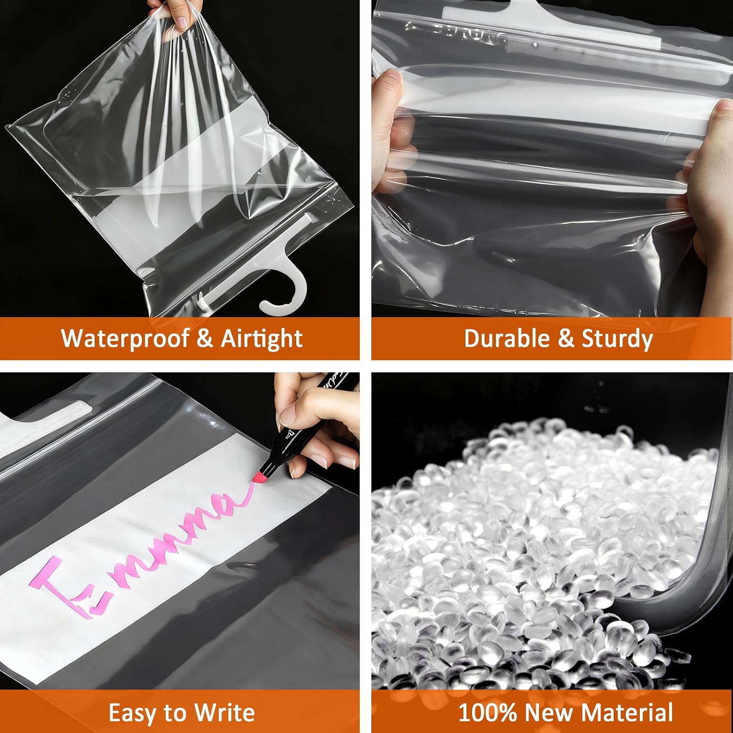 10 x 12.5 Inches Hanging Storage Bags, Headphone Storage Bags with Write-on White Block for Labeling, Large Hook Clear Plastic Bags for Classroom, Library, and Pharmacy Use