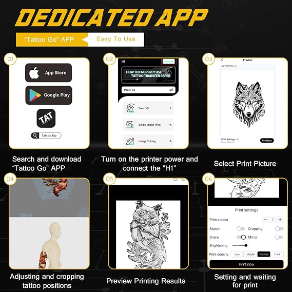 Tattoo Stencil Printer Bluetooth, Stencil Machine with 10pcs Transfer Paper Portable Thermal Printer Copier 203DPI High-Res for Beginner and Artists, Compatible with Smartphone and PC