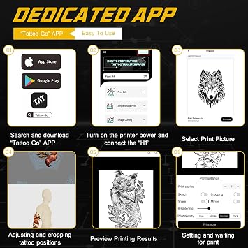Tattoo Stencil Printer Bluetooth, Stencil Machine with 10pcs Transfer Paper Portable Thermal Printer Copier 203DPI High-Res for Beginner and Artists, Compatible with Smartphone and PC