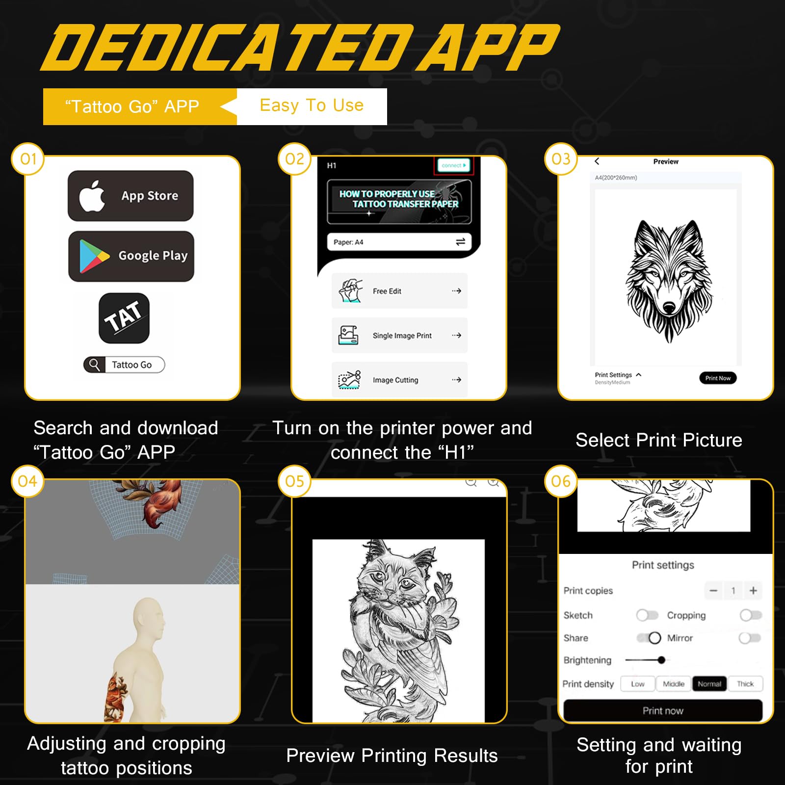 Stampante per stencil per tatuaggi, Bluetooth, con 10 fogli di carta di trasferimento, portatile, 203 dpi, ad alta risoluzione, per principianti e artisti, compatibile con smartphone e PC