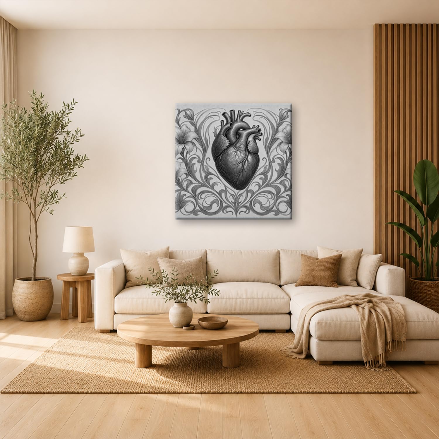 deyoli Obraz na płótnie serce otoczone kwitnącymi liliami 70 x 70 cm