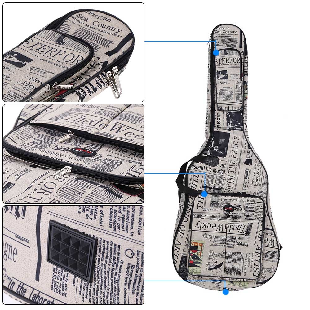 Btuty Custodia per chitarra da 104 cm, in tessuto Oxford 600D impermeabile, stile giornale, doppia cucitura, con cinghie imbottite, custodia per chitarra acustica classica folk da 104 cm, bianco e