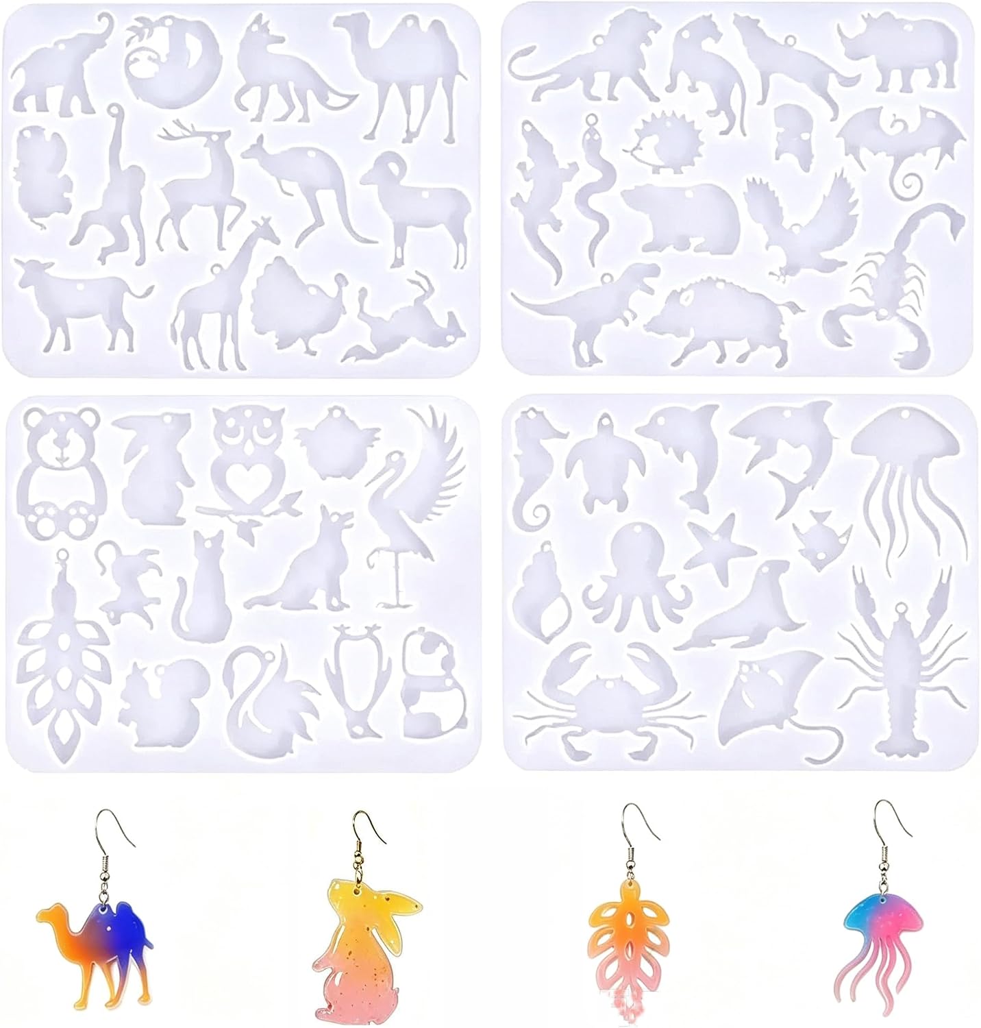 Silicone Resin Molds 4Pcs 53 Animal UV Earring Keychain