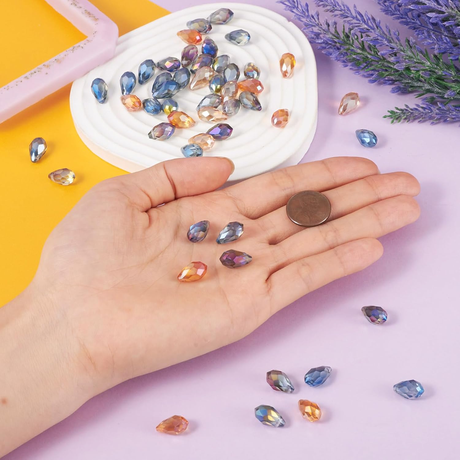 Craftdady 50Pcs Teardrop Glass Beads Faceted Mixed Colors Lustered Drop Spacer Loose Beads 8x13mm Briolette Top Drilled for Jewelry Craft Making - Image 2