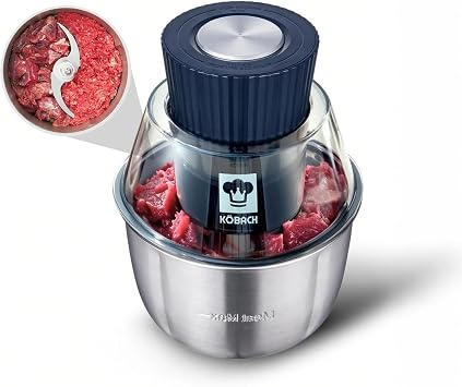 KOBACH Electric Food Processor & Meat Grinder 1.9 Qt Food Chopper with Pure Copper Motor, Dual-Layer Blades, Procesador de Alimentos Electrico