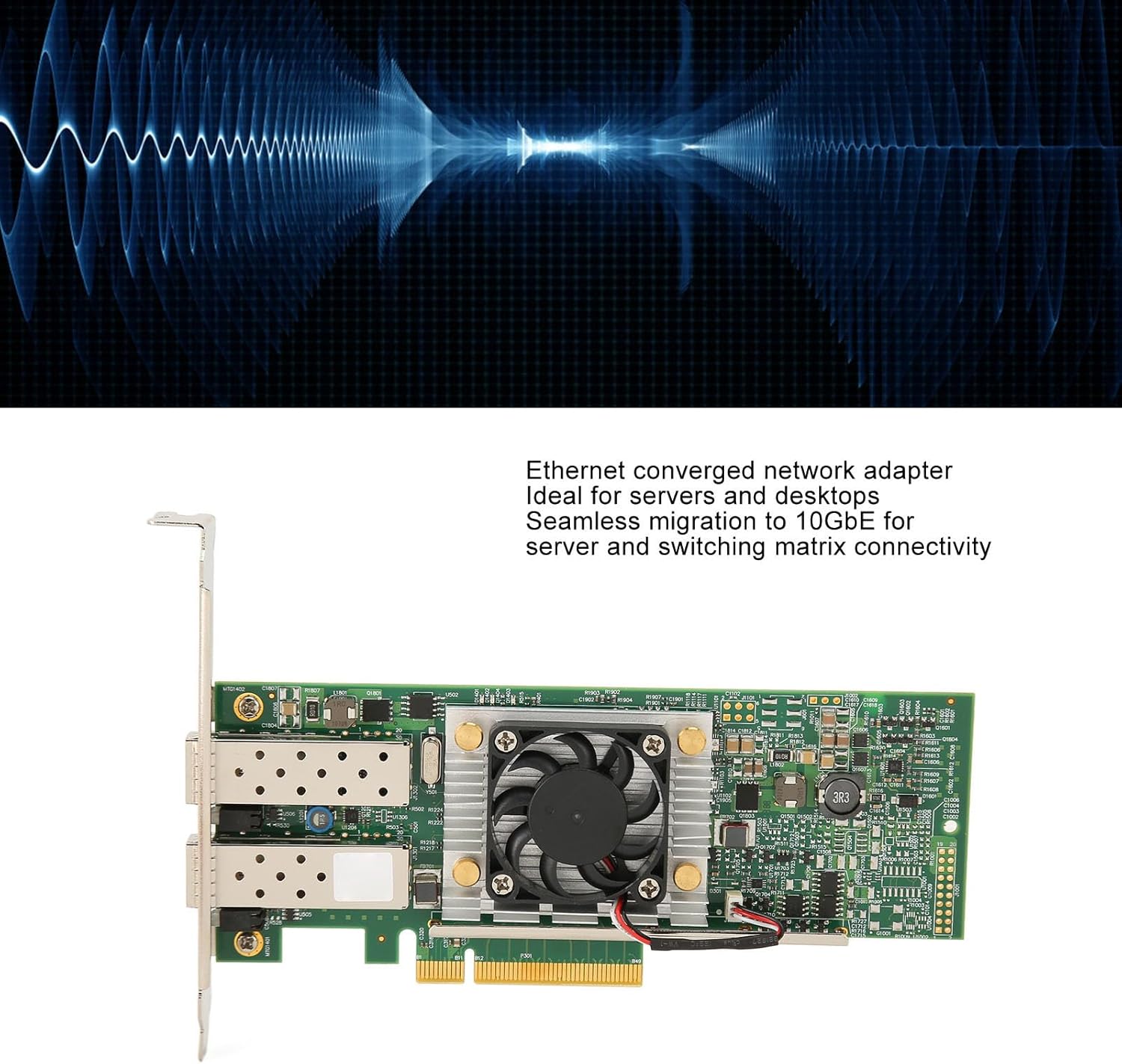 10Gb PCI-E Network Card Dual SFP Port NIC Network Card PCIe Ethernet Adapter with Cooling Fan Multifunction Express LAN Adapter for Server and Switching