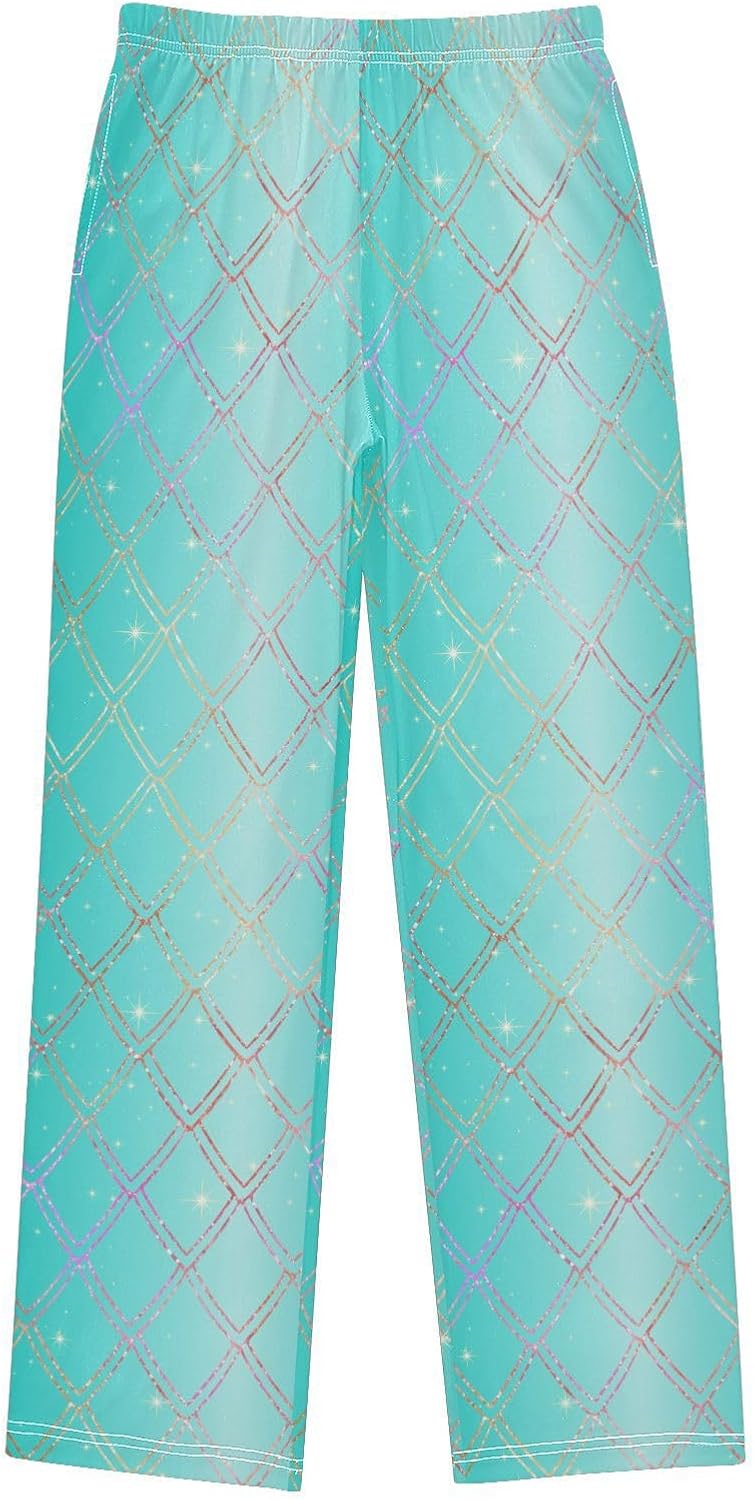 Snake Print Blue Glitter Shiny Pajama Pants Long Sleep Pant Soft PJ Bottoms Sleepwear Elastic Waist