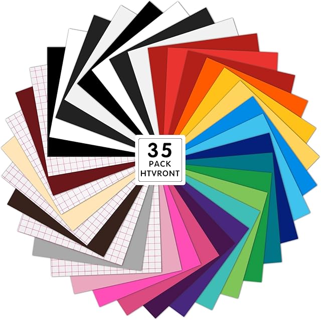 HTVRONT 35pcs Permanent Vinyl, Adhesive Vinyl Sheets 12" x 12", 30pcs Vinyl Sheets & 5pcs Transfer Tape, Permanent Vinyl Bundle for Cups, Decals