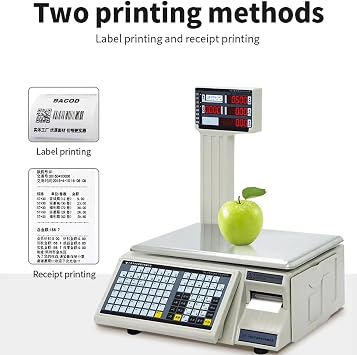 Digital Scale with Label Printer, 0-30KG Barcode Label Printing Scale, Weighing 30 Kg/66 Pounds,Weighing,pricing,printing,for Supermarket, Grocery,Natural