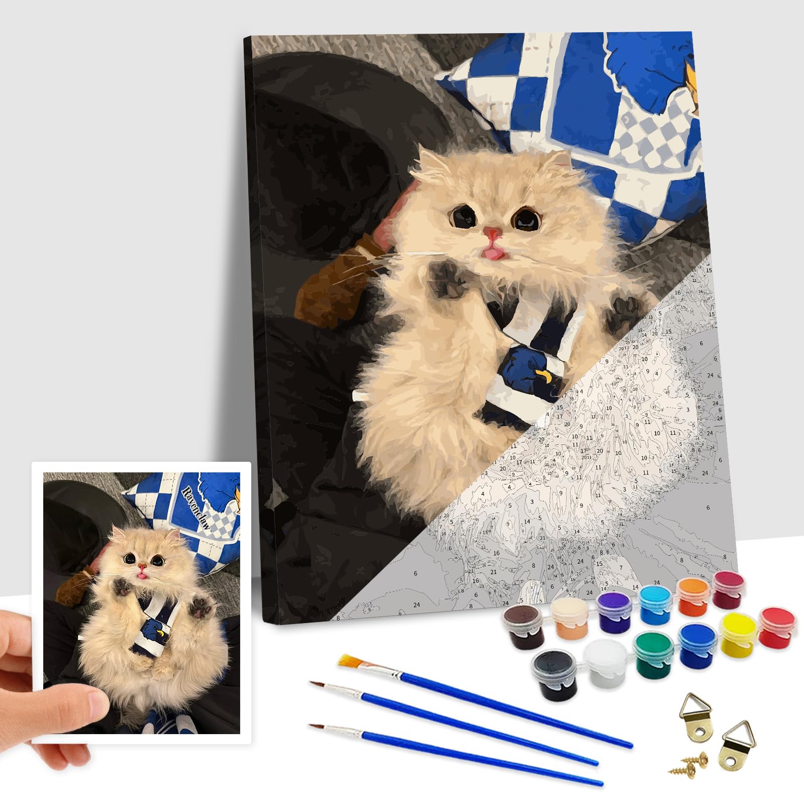 Takuno Personalised Paint by Numbers for Adults Canvas Personalised Photo with Frame Custom Painting by Numbers Kit Gifts for Home Wall Decor Valentines Birthday Children Partner Family Pets