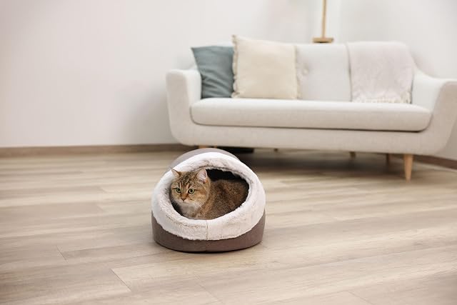 Foto 3 de 4 de Kerbl Pet Cueva mullida Jana, Cueva para Gatos, Capuchino, 45x37x30cm, Felpa Suave, Forro Polar de poliéster