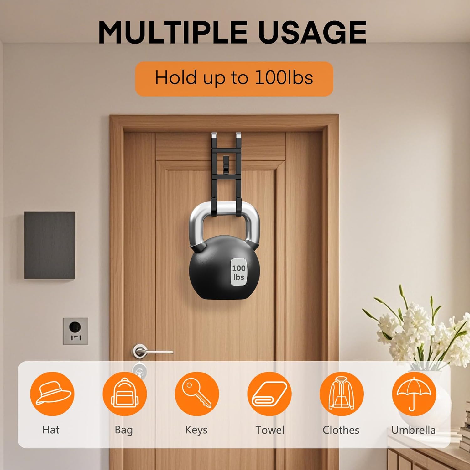 FYY Over The Door Hooks - 2 Pack Heavy Duty Triple-Hook Organizer Hanger for Hanging Towels, Clothes, Hats, Bags, Ironing Board, Use in Bathroom Bedroom Kitchen Dorm - Fits Doors Up to 1.6" Black