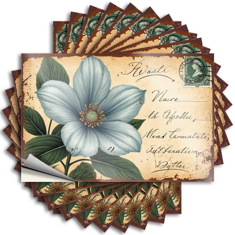 Vintage Postcard with Blue Flower Illustration Bookish Teenage - Sticker Wall Removable Vinyl Decal(6X9CM)