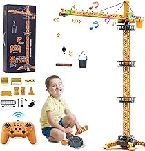 JONRRYIN Remote Controlled Tower Crane, 12 Channels 2.4GHz RC Tower Crane, 680 Degree Rotation Children's Construction Gru with Lights and Sounds for Children Boys (Yellow)