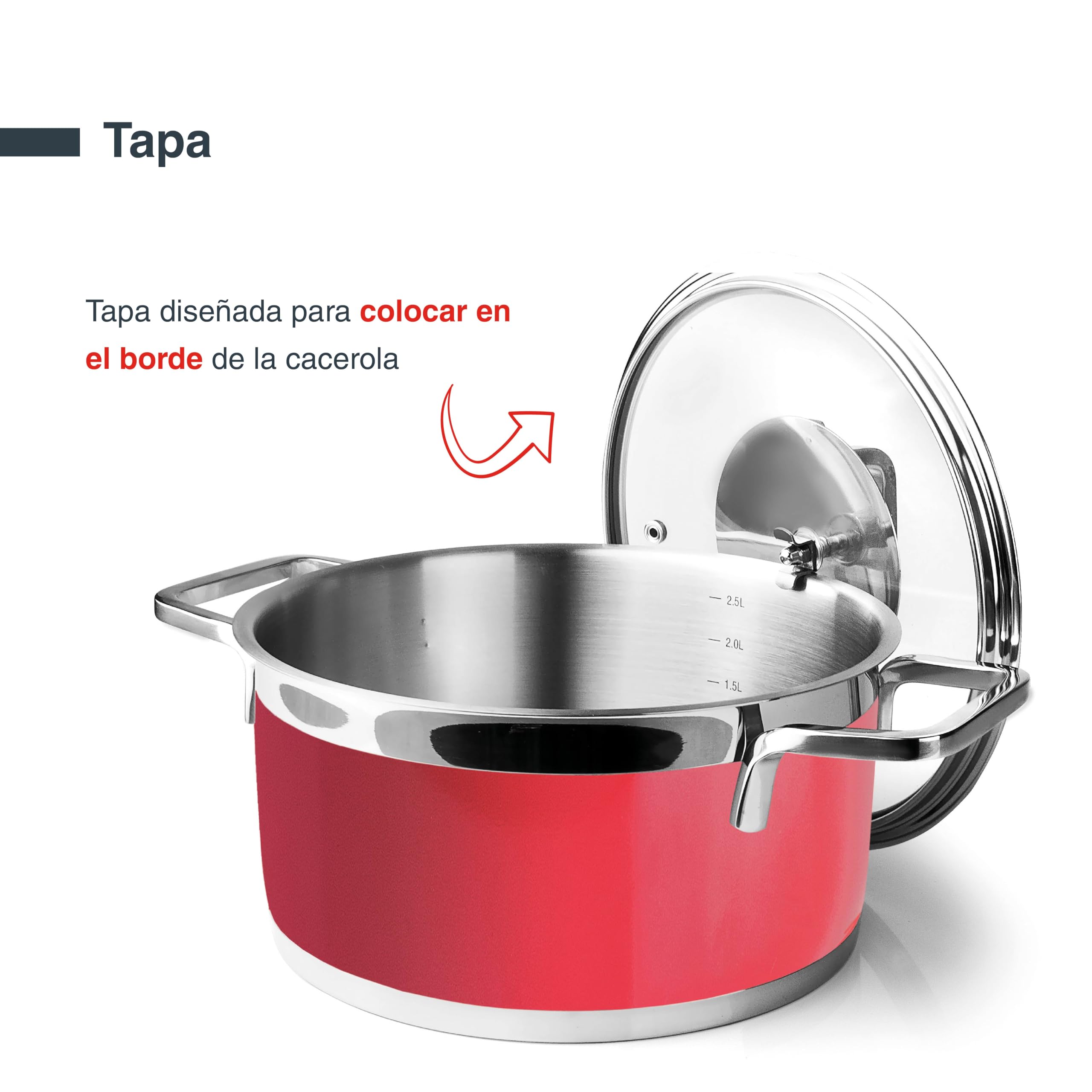 Lacor 15324 - Cacerola Buffet con tapa Red, Acero inoxidable 18/10