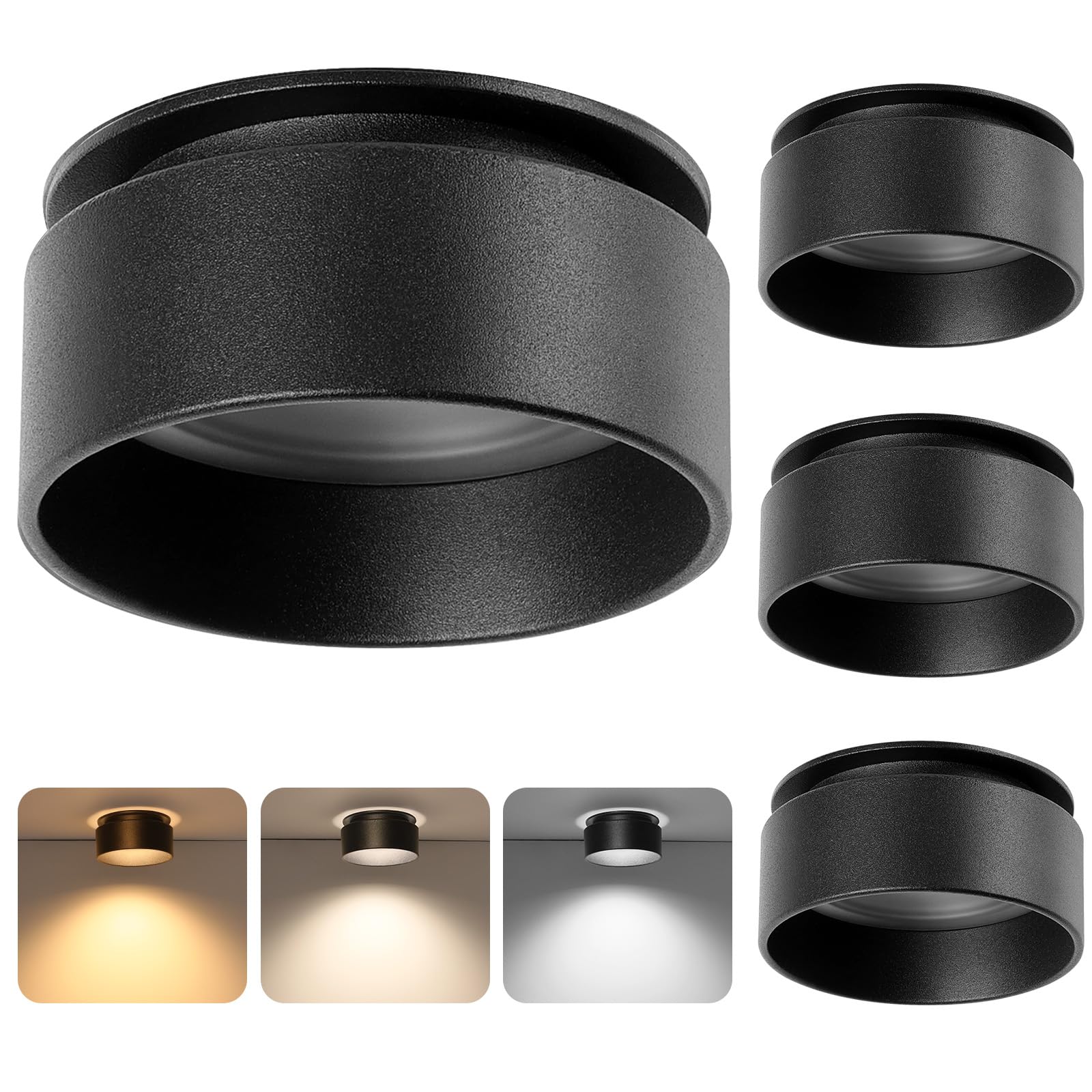 KYOTECH 4 Stücke Deckenstrahler mit indirektem Licht Schwarz LED Einbau Deckenlampe inkl. Leuchtmittel Dimmbar 3CCT 4.9W 500LM austauschbar LED modul 3000K/4000K/6500K Einbau Design Spot