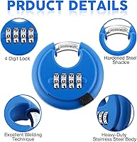 Vista 3 de Maitys Cerraduras de combinación de 4 dígitos de acero inoxidable, con código de disco, candado combinado con grillete de acero endurecido