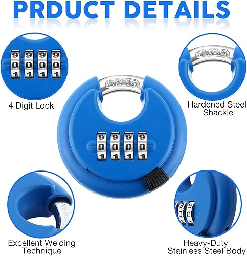 Miniatura 3 de Maitys Cerraduras de combinación de 4 dígitos de acero inoxidable, con código de disco, candado combinado con grillete de acero endurecido para
