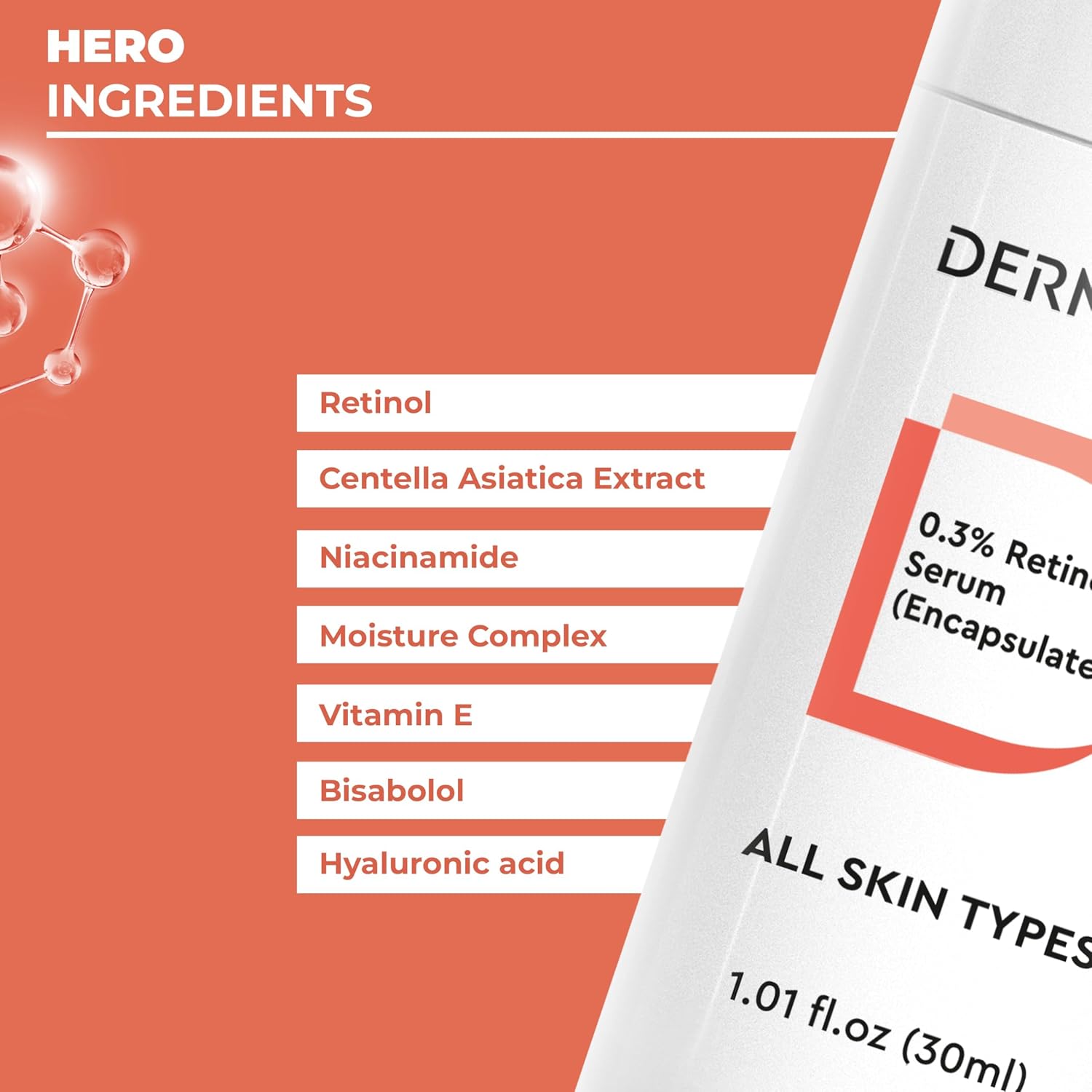 Dermabay Retinol 0.3% Face Serum Encapsulated Anti-Aging, Improves Texture & Reduces Fine Lines & Wrinkles for Men & Women All Skin Types Serum for Face With Hyaluronic Acid (30ml)