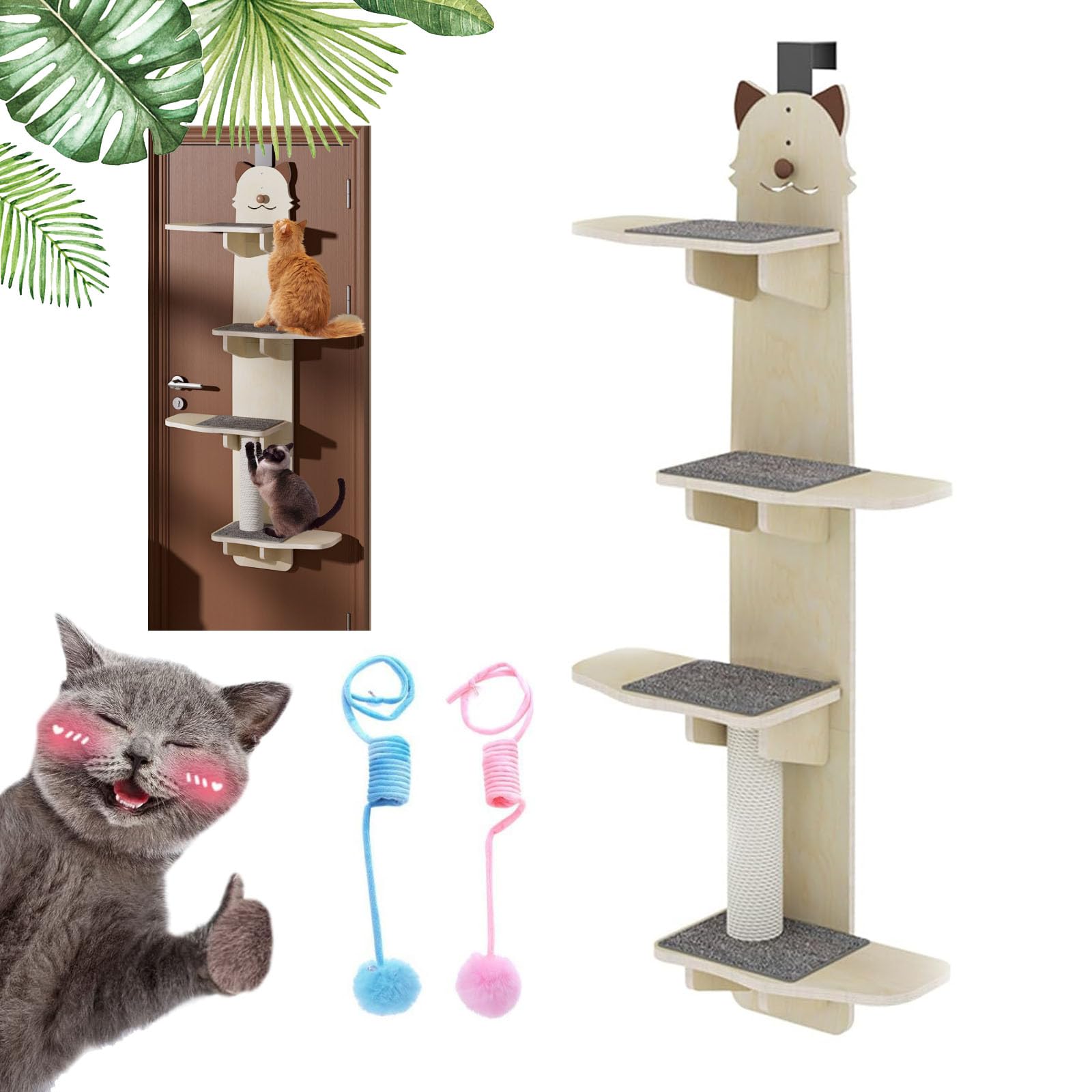 Door Hanging Cat Shelf, Door Hanging Cat Climber, 4-Levels Door Hanging Cats Tree, Over Door Cats Climber, Pet Jump Shelf, Multi Level Hanging (A)