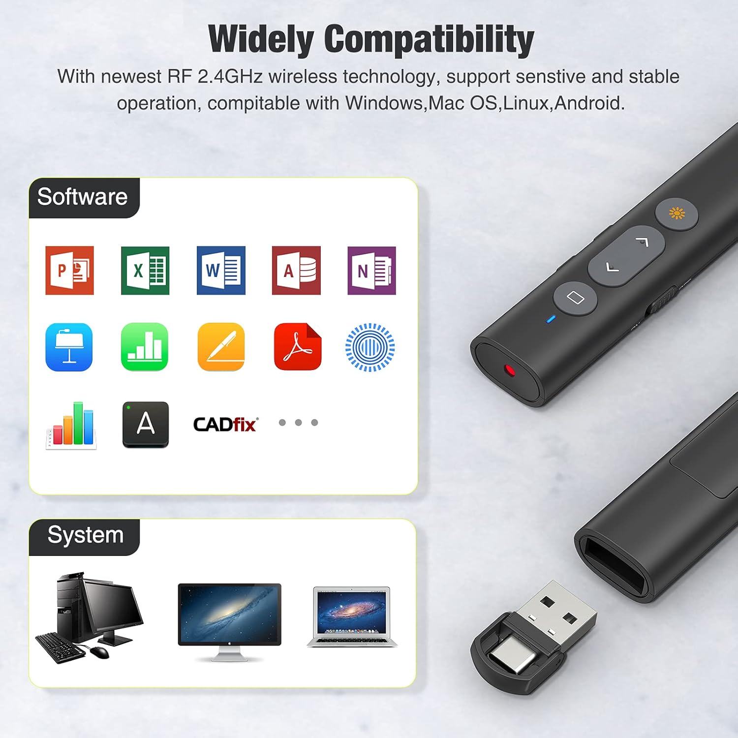 USB/Type-C Presentation Clicker with Laser Pointer for Cats, Wireless Presenter for PowerPoint Presentation PPT Clicker, 2.4GHz Presenter Remote Slide Advancer Red Laser Pointer for Cast& Dogs : Office Products