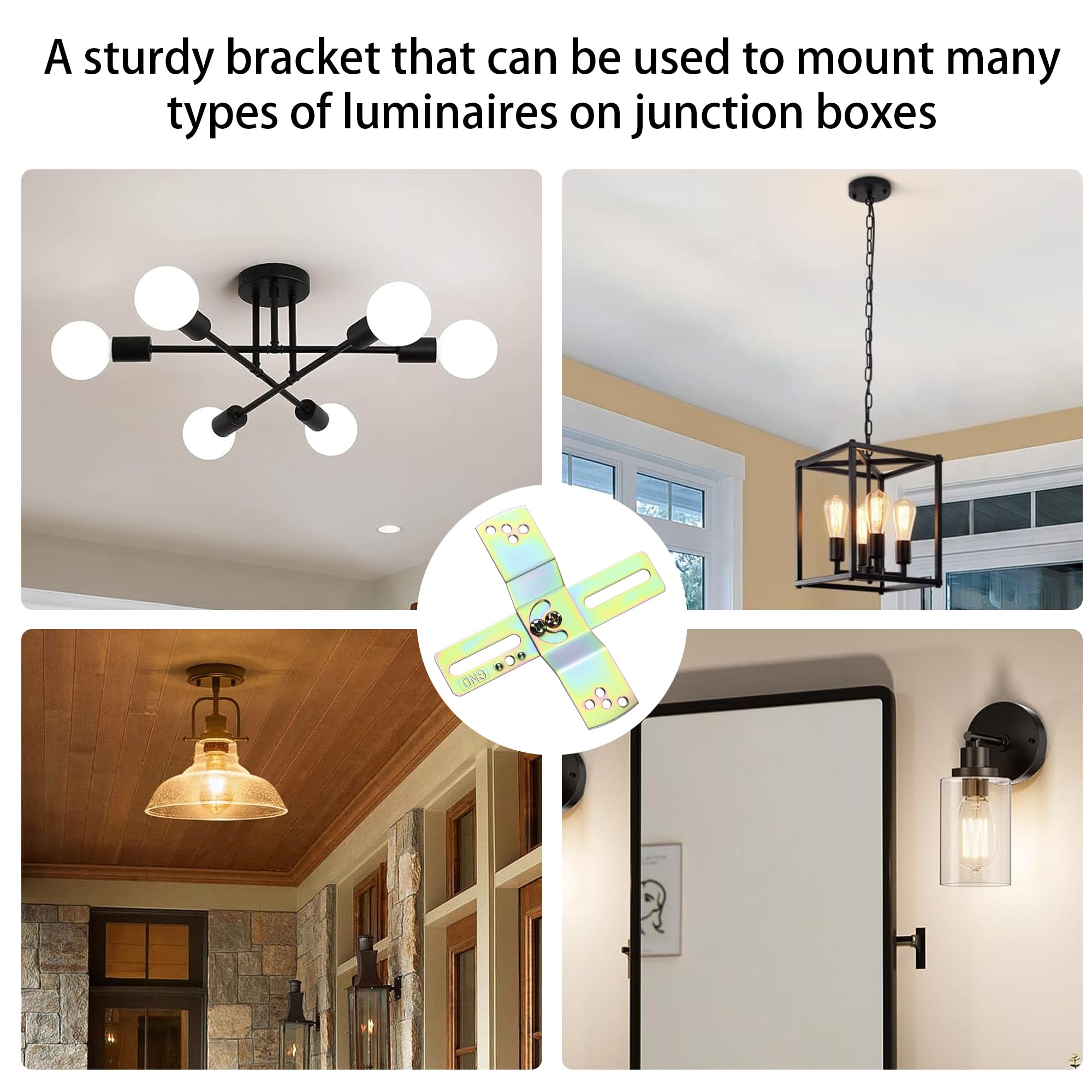Light Fixture Mounting Brackets, Adjustable Mounting Plates for 4" J-Box, Light Crossbar Set with Screw and Nuts for Wall Light, Close to Ceiling Light, Chandelier, Pendant, 2 Pack (Black) — Amazon image 6